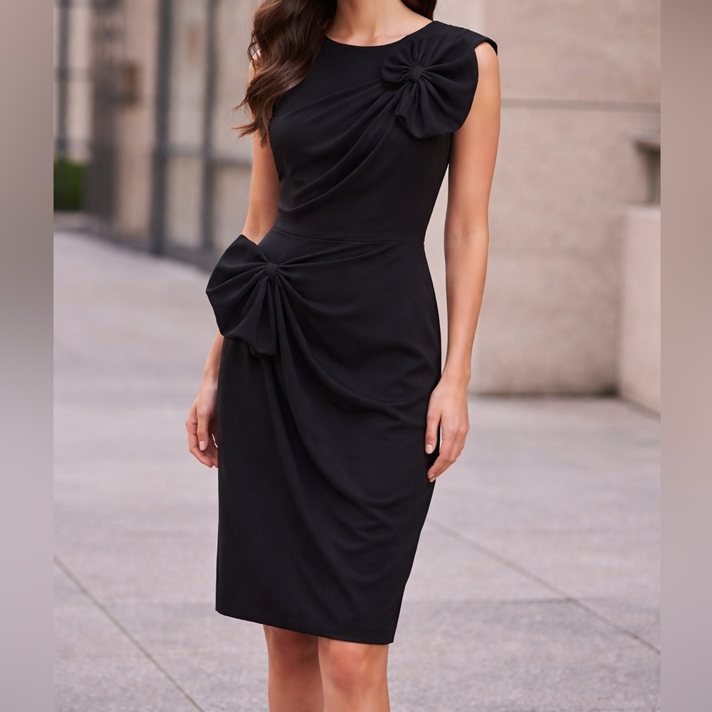DVF Diane von Furstenberg Black Bow Cocktail Dress Size 10 Little Black Dress